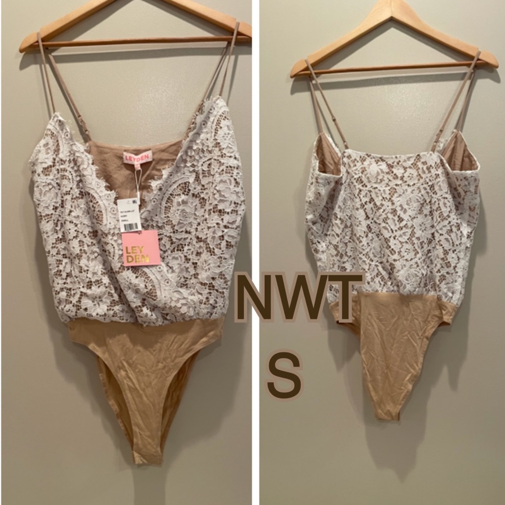 NWT (S) eyelash cream lace light caramel tan bodysuit Leyden in S M or L